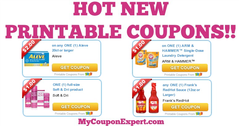 WHOOP!! HOT NEW Printable Coupons: Aleve, Arm & Hammer, Soft & Dri, Frank’s RedHot Sauce, Purex, Dove, & MORE!