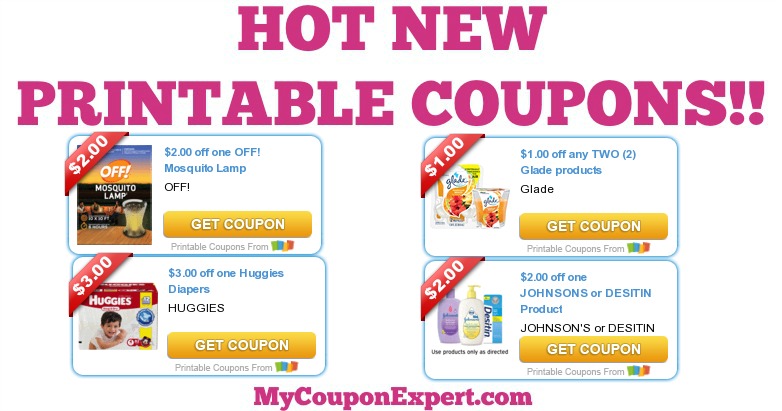WHOOP!! Hot New Printable Coupons: Off!, Glade, Huggies, Johnson’s, Desitin, & MORE!!