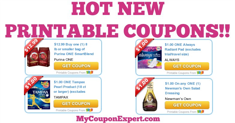 HOT NEW PRINTABLE COUPONS: Purina BOGO, Always, Tampax, Newman’s Own, Hidden Valley, & MORE!!
