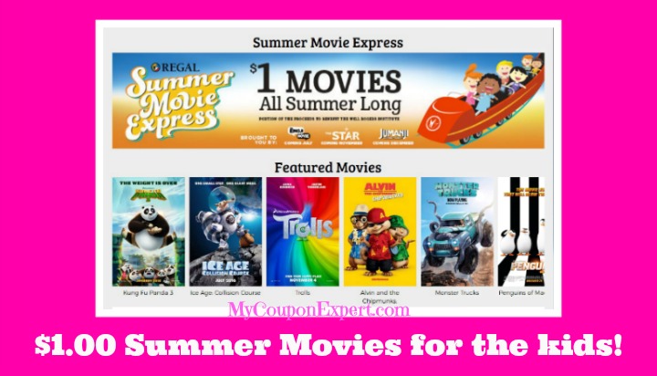 YES!  ONE DOLLAR Summer Movies for kids at Regal Cinemas!