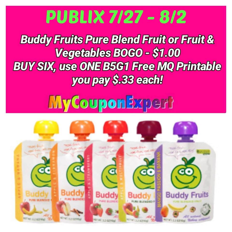 WOOT!! Buddy Fruits Only $.33 at Publix from 7/27 – 8/2