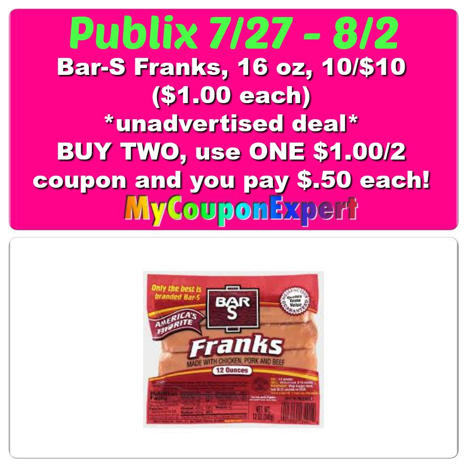 WHOOP!! Bar-S Franks Only $.50 at Publix from 7/27 – 8/2