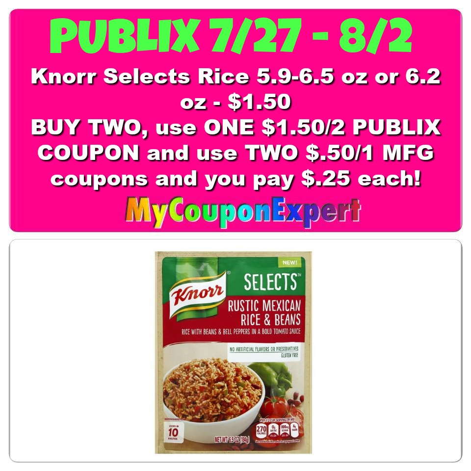 WHOOP!! Knorr Selects Rice Only $.25 at Publix from 7/27 – 8/2