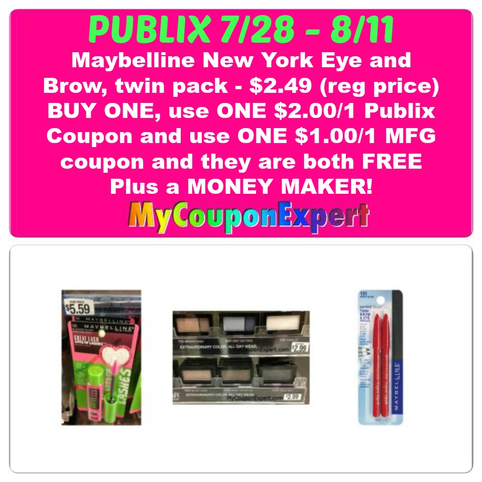 OH EM GEE!! FREE & MONEY MAKER Maybelline Cosmetics Deals at Publix from 7/28 – 8/11
