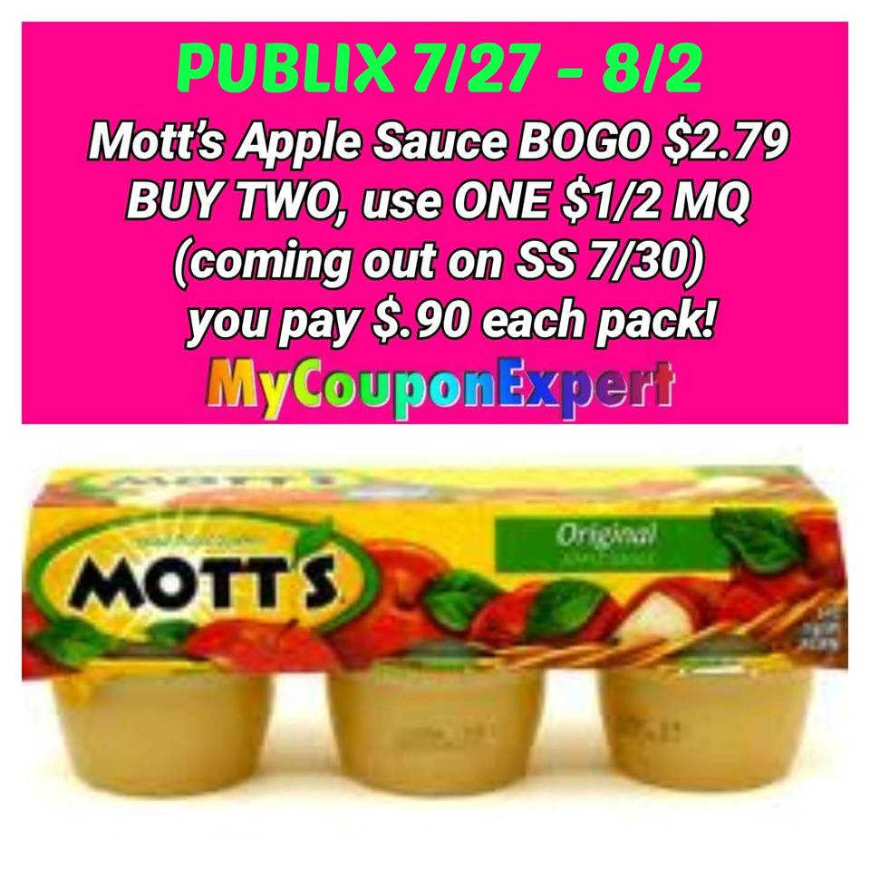 OHH YEAH!! Mott’s Products Only $.90 at Publix from 7/27 – 8/2