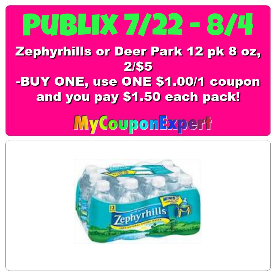 WHOOP!! Zephyrhills or Deer Park Only $1.50 at Publix from 7/22  – 8/4
