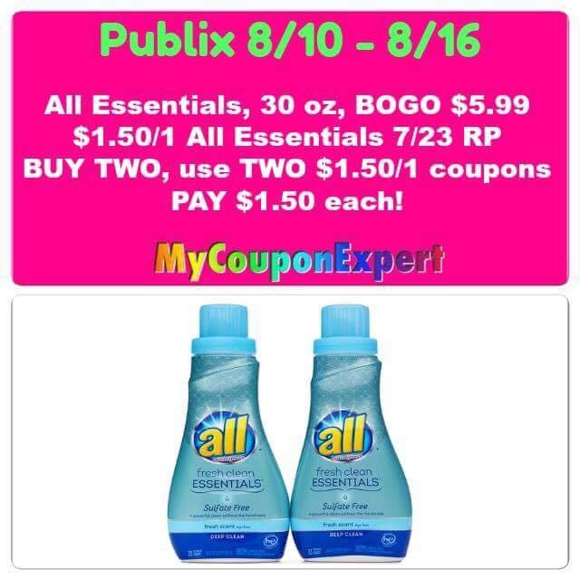 WHOOP!! All Essentials Laundry Detergent Only $1.50 at Publix from 8/10 – 8/16