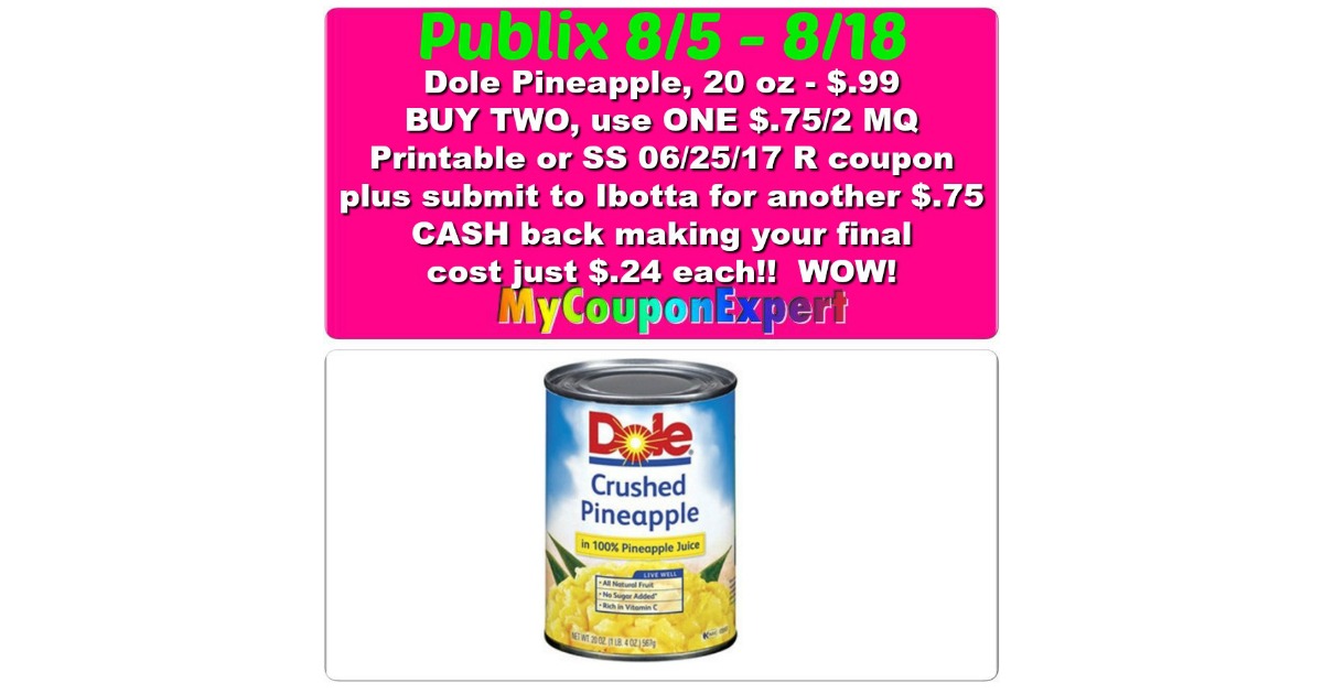 WHOOP!! Dole Pineapple Only $.24 at Publix from 8/5 – 8/18