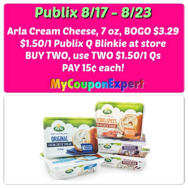 WOW!  Arla Cream Cheese just 15¢ at Publix starting 8/17!!