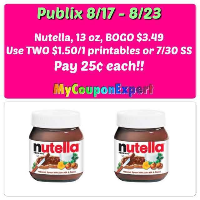 Nutella Hazelnut Spread just 25¢ each at Publix!