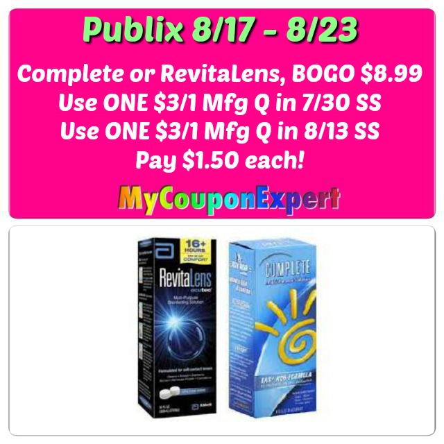 Publix Complete or RevitaLens Solution just $1.50 each starting 8/17!