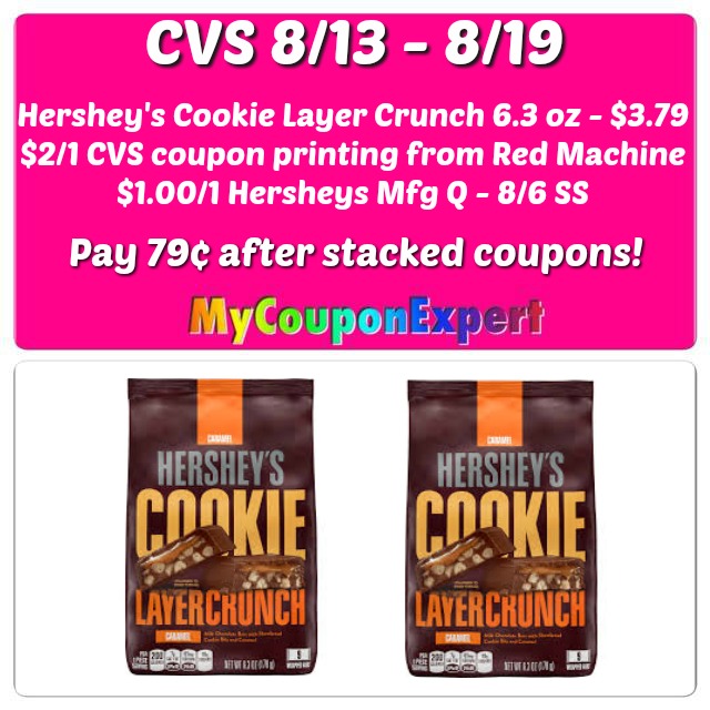 WHOOP!! Hershey’s Cookie Layer Crunch Only $.79 at CVS from 8/13 – 8/19