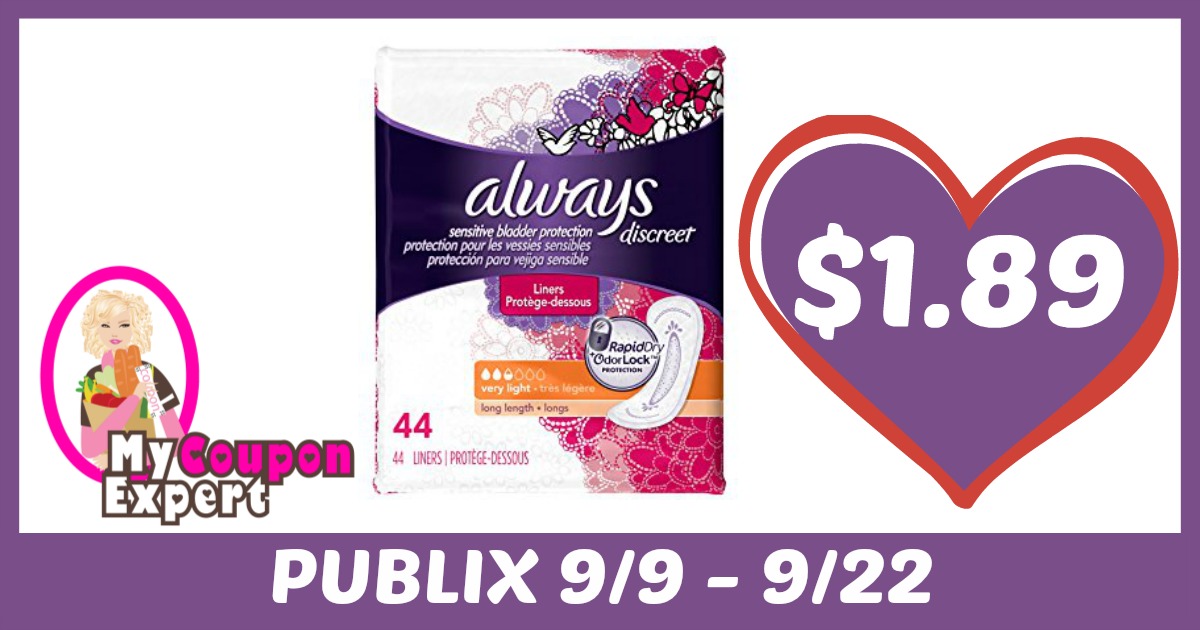 Always Discreet Liners Only $1.89 each after sale and coupons