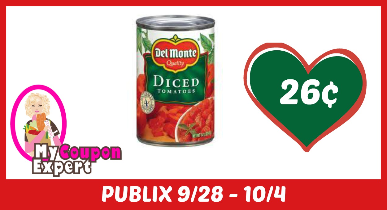 Del Monte Tomatoes Only 26¢ each after sale and coupons