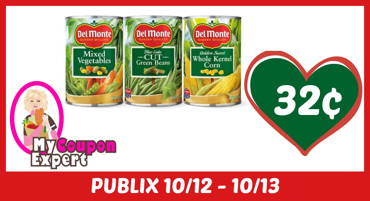 Del Monte Vegetables Only 32¢ each after sale and coupons