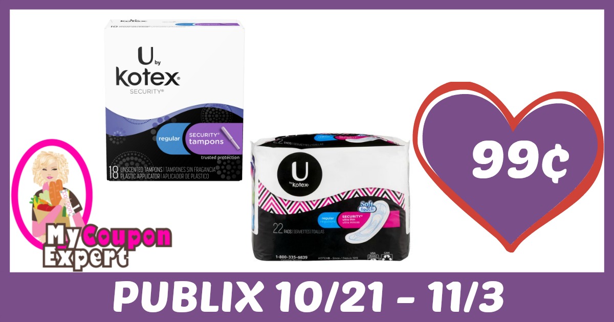 U by Kotex Products Only 99¢ each after sale and coupons