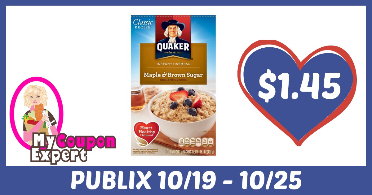 Quaker Instant Oatmeal Only $1.45 each after sale and coupons