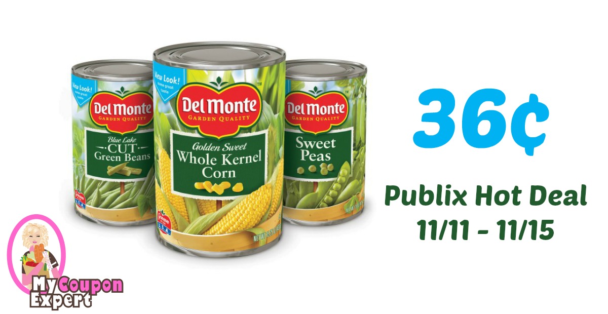 Del Monte Canned Vegetables Only 36¢ each after sale and coupons