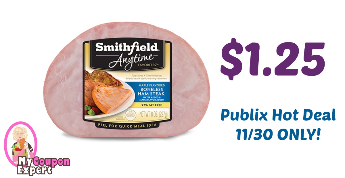 Smithfield Boneless Ham Steak Only $1.25 each after sale and coupons
