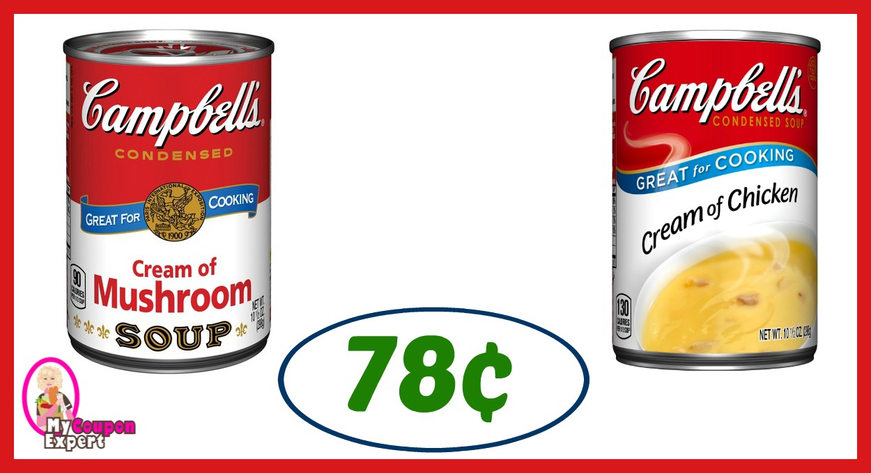 Publix Hot Deal Alert! Campbell’s Cream of Chicken or Mushroom Soup Only 78¢ each after sale and coupons
