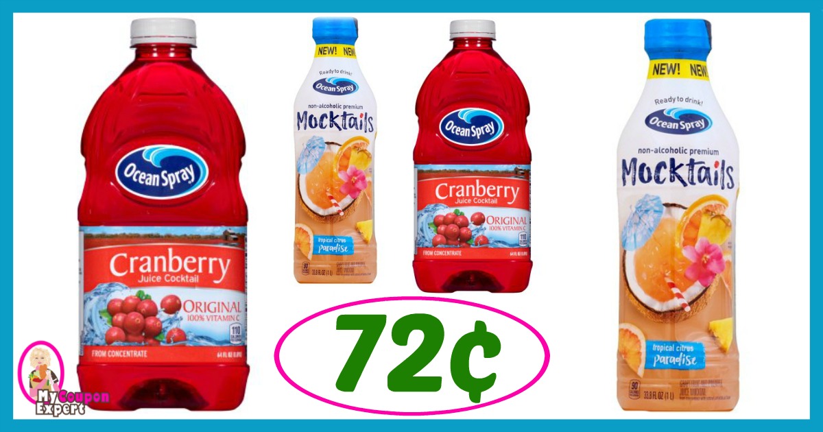 Publix Hot Deal Alert! Ocean Spray Juice & Mocktails Only 72¢ each after sale and coupons