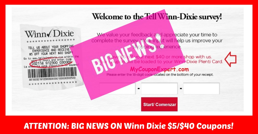 IMPORTANT info on the Winn Dixie $5 off $40 Survey Coupon!
