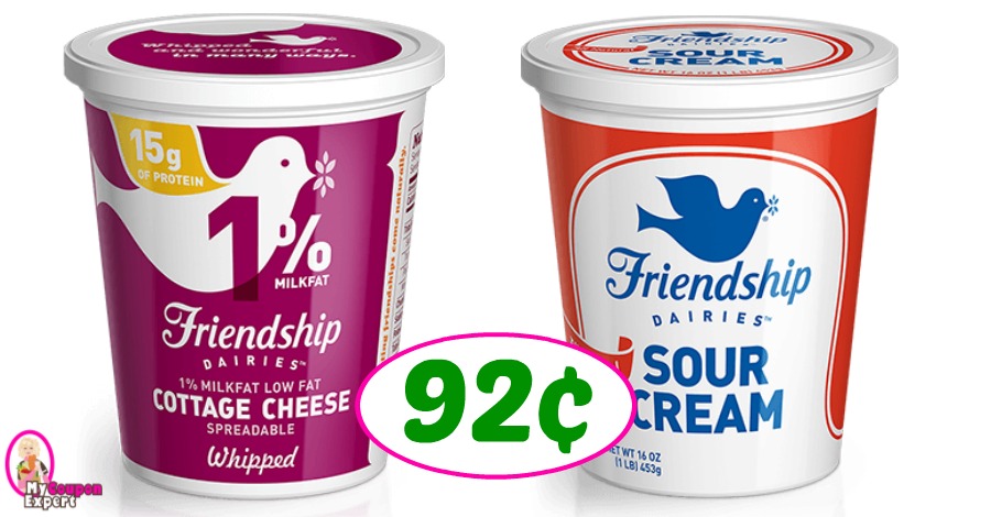 Friendship Cottage Cheese or Sour Cream just 92¢ each at Publix!