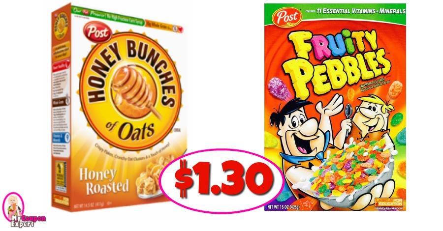 Fruity Pebbles or Honey Bunches of Oats $1.30 at Publix!