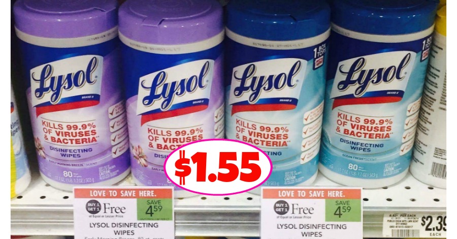 Lysol Wipes 75 or 80 count $1.55 at Publix!