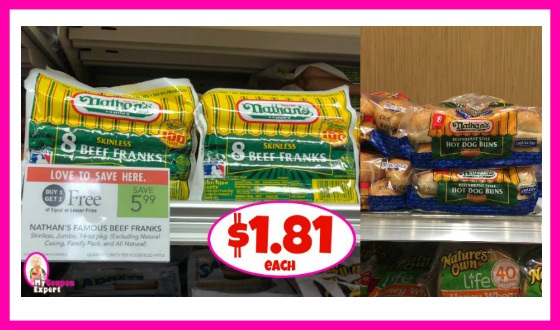 Nathan’s Skinless Beef Franks and Buns $1.81 each!