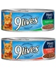 Save  on any THREE (3) single cans of 9Lives wet cat food , $0.25