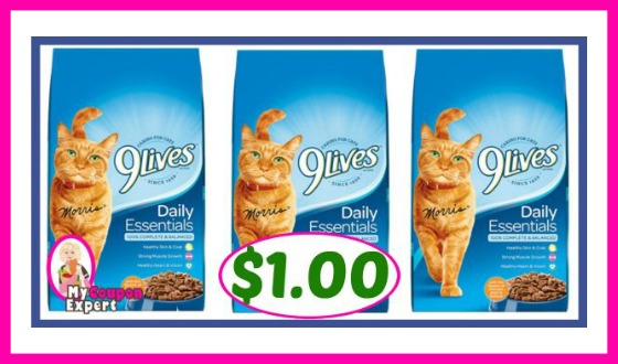 9Lives Dry Cat Food, 3.1 lb bag $1.00 at Publix!