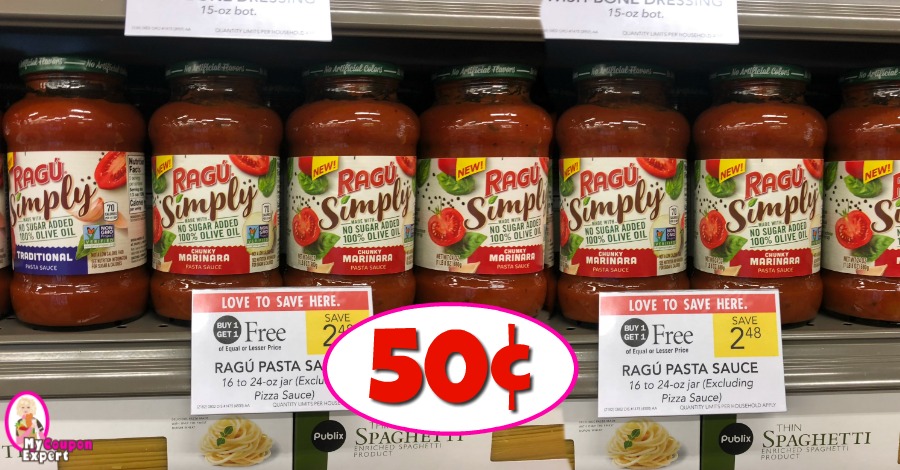 Simply Ragu Sauce 50¢ each at Publix!