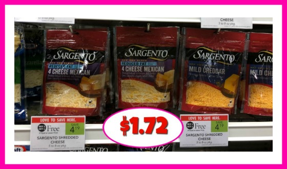 Sargento Shredded Cheese $1.72 each at Publix!!