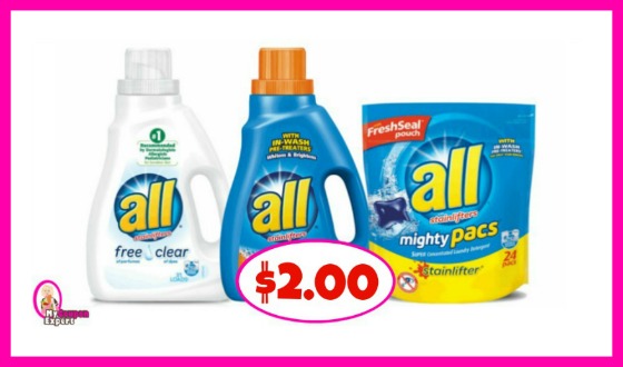 All Detergent Liquid or Pacs $2.00 each at Publix!