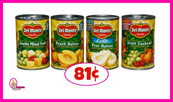 Del Monte Canned Fruit 81¢ each at Publix!