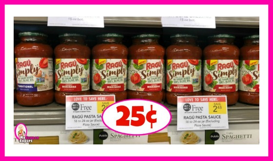Ragu Simply Sauce only 25¢ each at Publix!