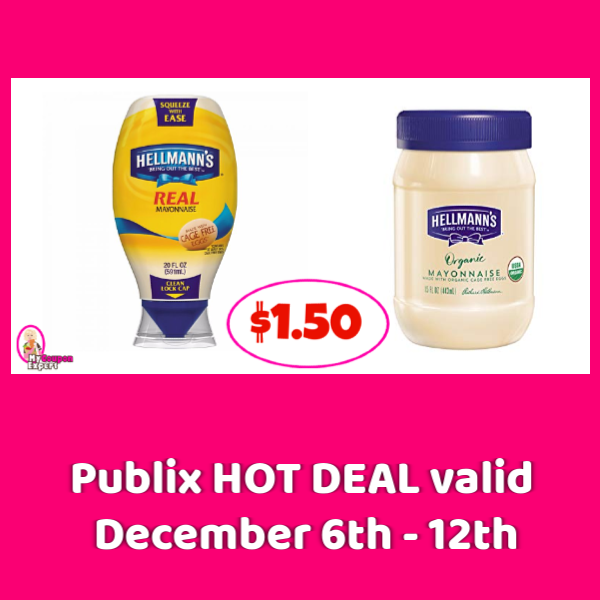Hellmanns Organic or Squeeze Mayonnaise $1.50 at Publix!