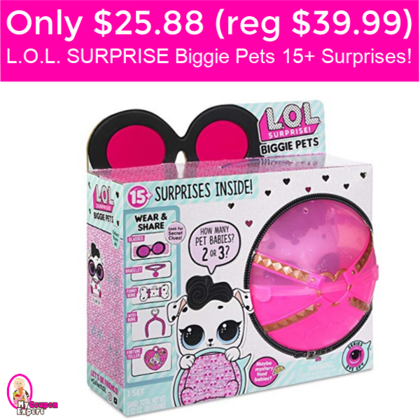 L.O.L. Surprise Biggie Pets 15+ Surprises $25.88 (reg $39.99)!