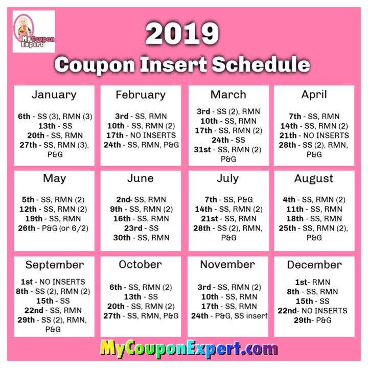 2019 Coupon Insert Schedule – PRINTABLE VERSION