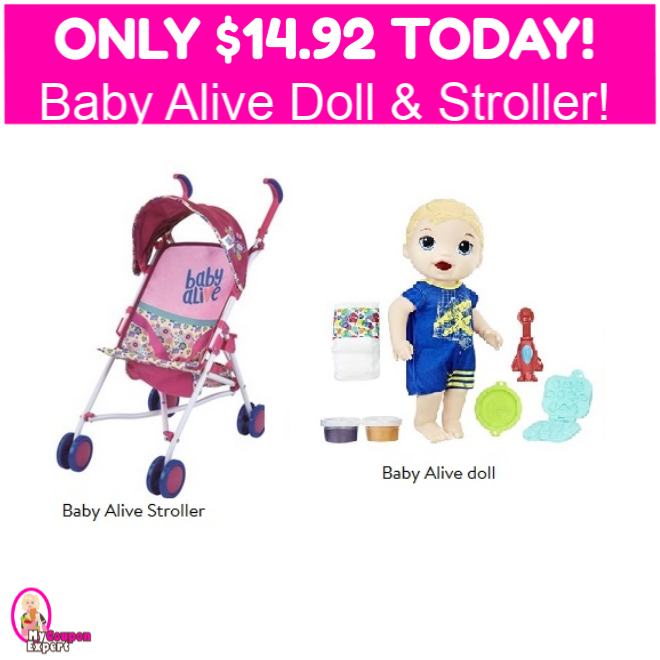 Baby Alive Boy Doll Snackin’ Noodles AND Stroller $14.92 TOTAL!  Hurry!!!