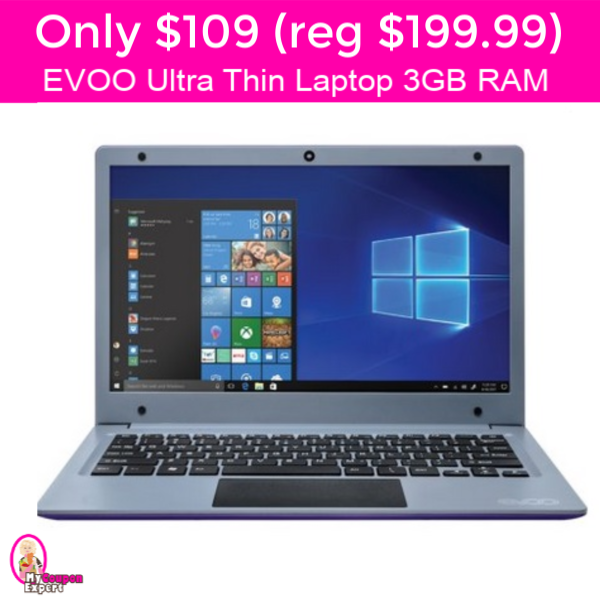 Only $109 (reg $199) EVOO Ultra Thin Laptop 3GB Ram!