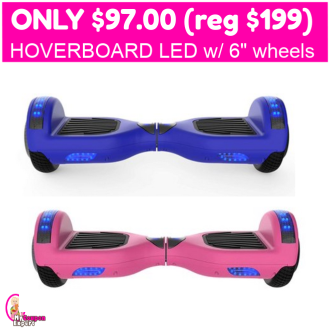 Only $97.00 (reg $199) Hoverboard LED with 6″ wheels!!