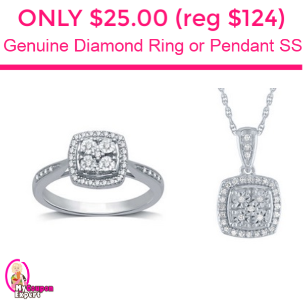 TODAY ONLY!  Genuine Diamond Ring or Pendant Only $25.00 (reg $124.99)!!