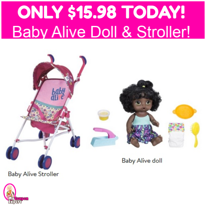 Baby Alive Doll Snackin’ Noodles AND Stroller $15.98 TOTAL!  Hurry!!!