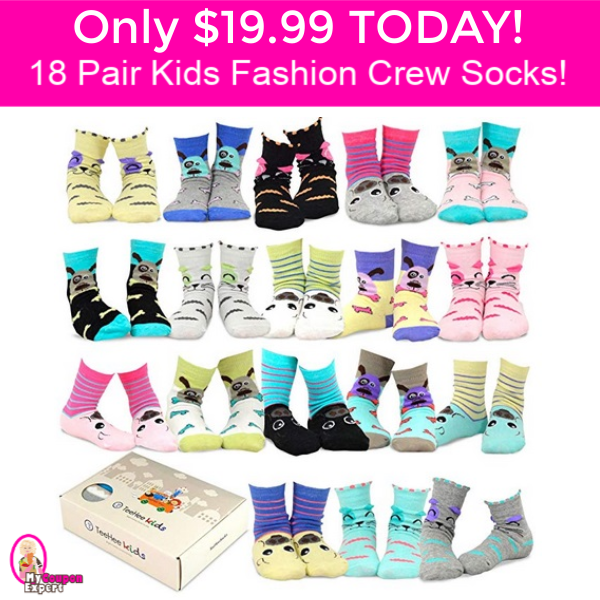 WOW TeeHee Fashion Cotton Crew Socks 18 pack Gift Pack only $19.99 TODAY ONLY!