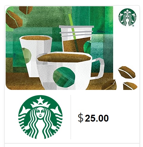 Get a FREE $5 Amazon Gift Card wyb a $25 Starbucks E-Gift Card!!