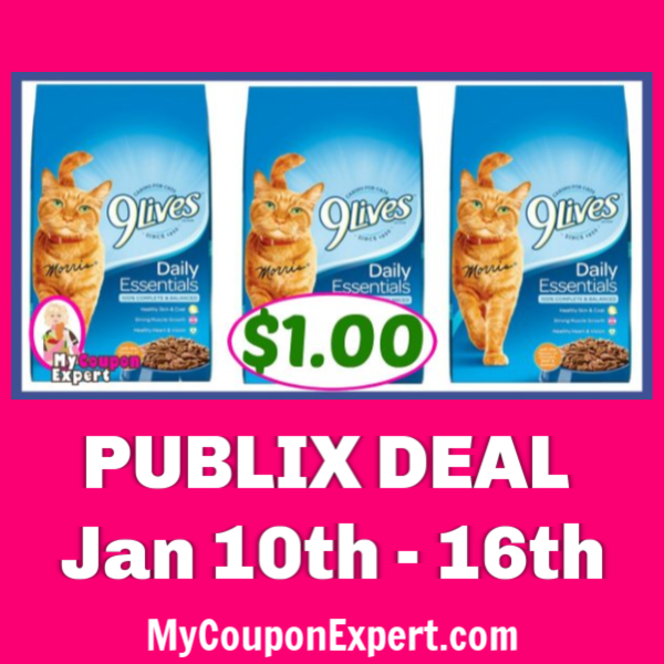 Publix Deal:  9Lives Cat Food, 3.15 lb bag $1.00 each!