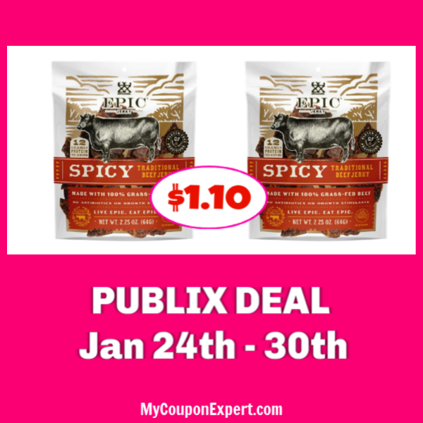 Epic Beef or Chicken Jerky $1.10 each at Publix!