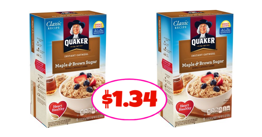 Quaker Instant Oatmeal Only $1.34 each after sale and coupons